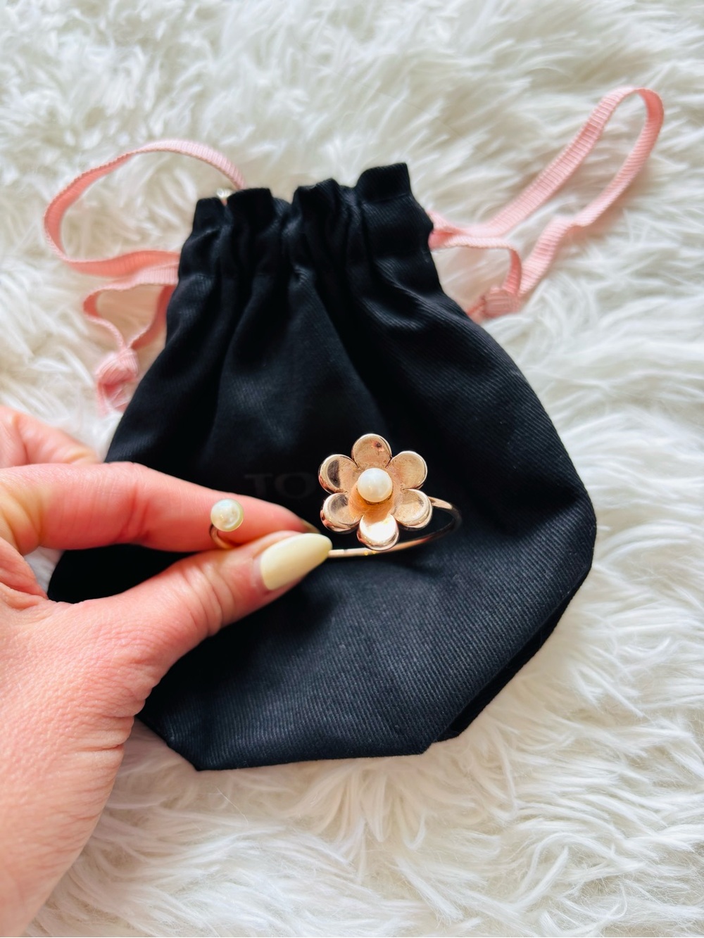 🤍Tous Rose Gold Flower Cuff Bracelet with Pearl Accents